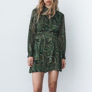 NWOT Zara Printed Shirt Dress Green